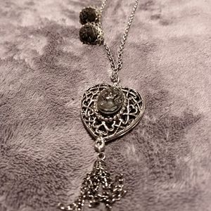 Silver and black cameo necklace and earrings